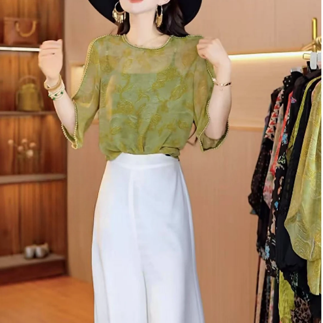 9010#宽松型街头风静奢风休闲风T恤百搭印花山系性感风小衫上衣