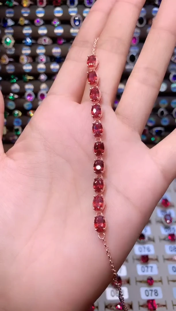 手链银S925镶嵌石榴石玫瑰金