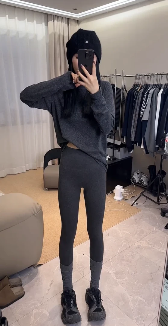 打底裤女外穿2025新款秋冬季磨毛加绒螺纹紧身裤高腰显瘦保暖棉裤