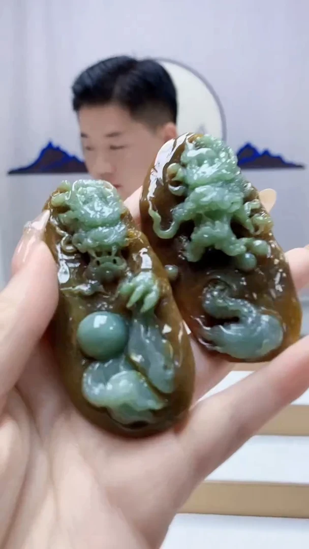 未镶嵌定制翡翠4917DD-毛货一对挂件116