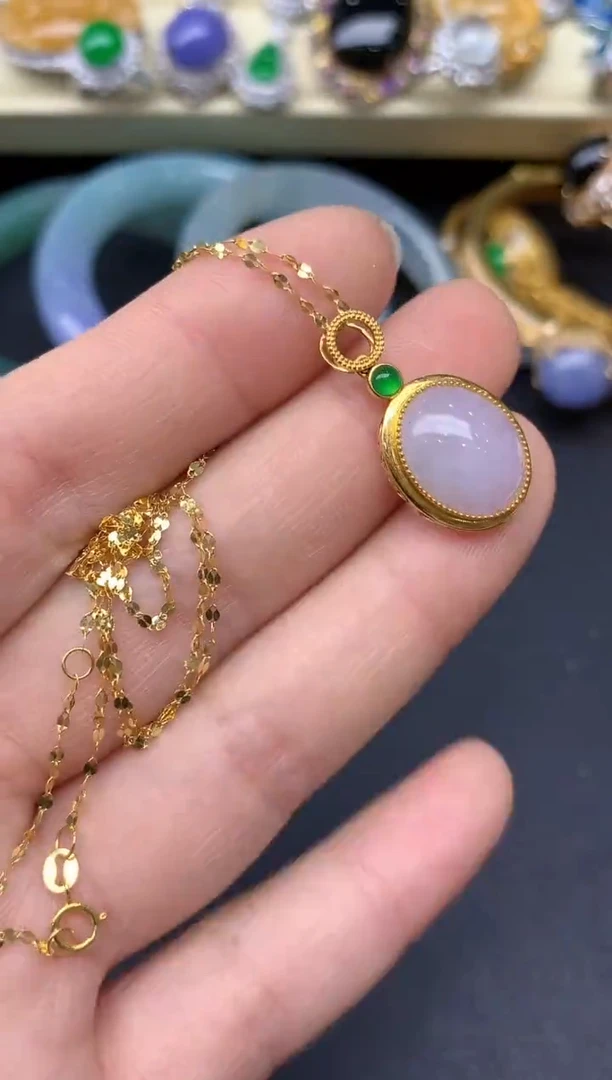颈饰18K金镶嵌翡翠229-雪姐翡翠天天见