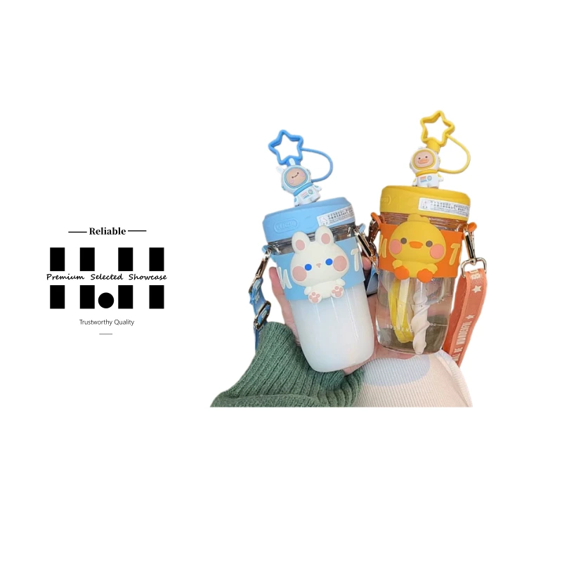创意儿童水杯高颜值吸管杯女生网红小熊塑料杯子便携-W531