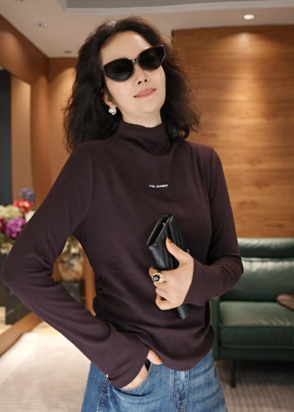 JIUER前后穿半高领高级感中长袖 时尚休闲百搭长袖99071