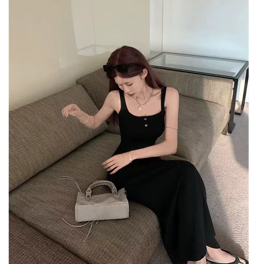 复古微胖mm收腰显瘦开扣版型正长袖背心连衣长裙时尚百搭气质