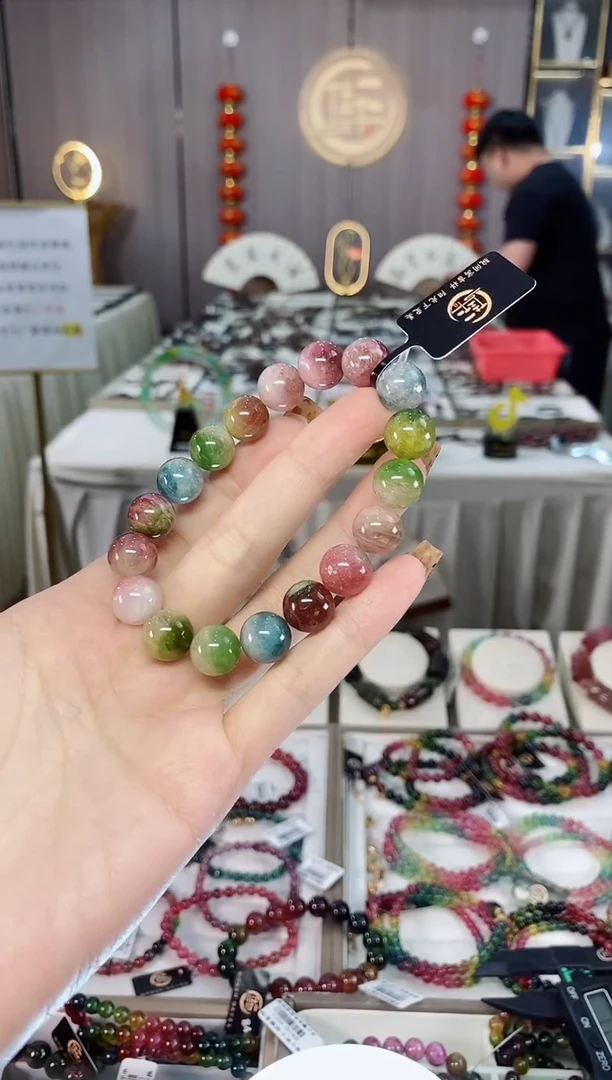 未镶嵌老矿碧玺西瓜单圈手串10mm+碧玺dan多样性发货一条