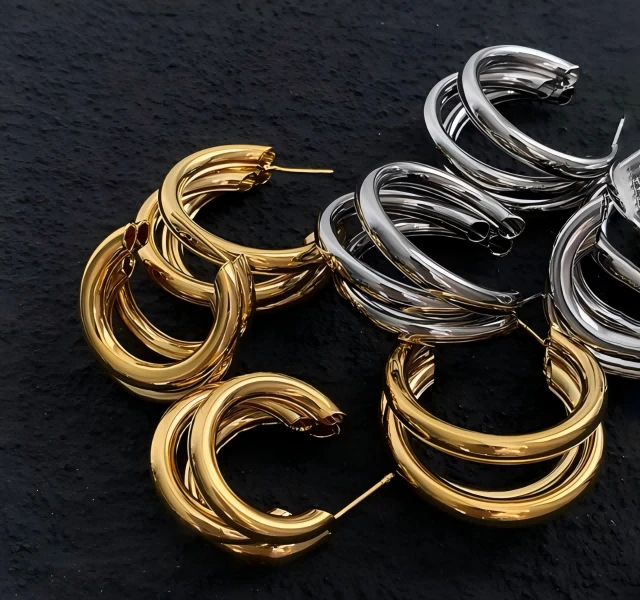 合金耳饰 合金耳饰 【圆圆】气质款连扣耳环-J005