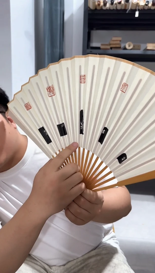 书法书法折扇  原打原拓 印花折扇 五大牛人