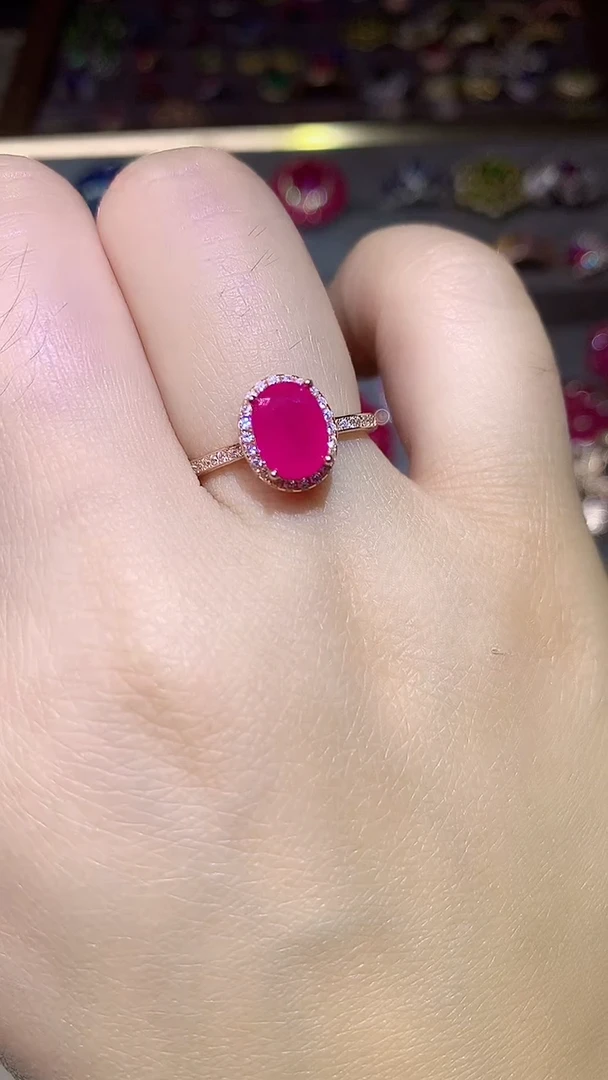 红宝石戒指银S925镶嵌...