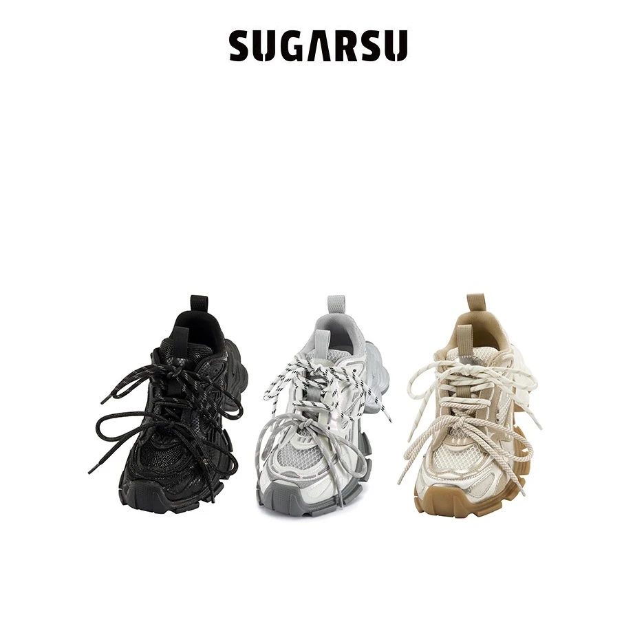 SugarSu/酥履设计师 25春 新款幻蝶拼色绑带老爹鞋 ganjue买手店