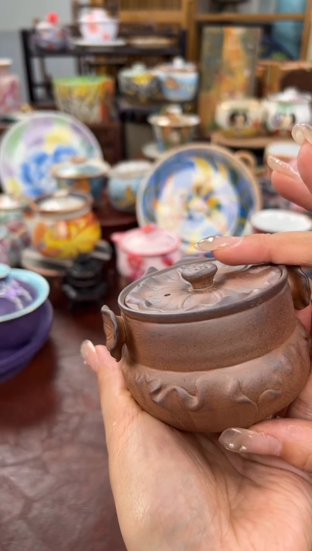 素慕堂粗陶荷叶宝瓶手抓壶