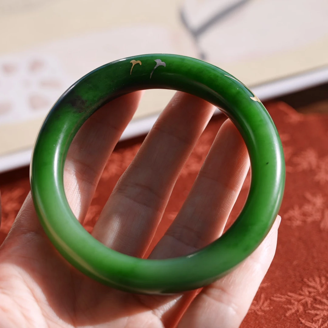 【岚溪】——俄碧老矿红皮、圆条——手镯，措金（银杏叶），三生有幸玉见您