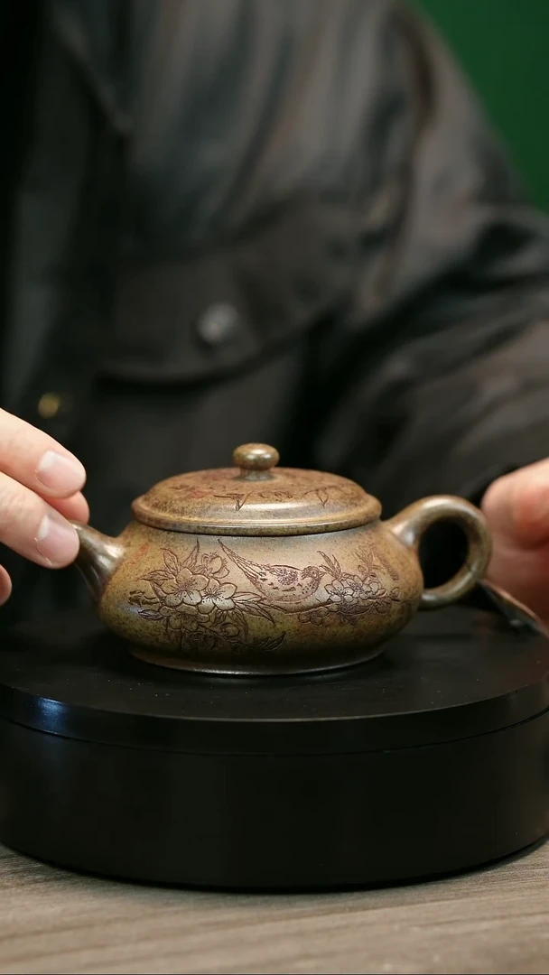 茶壶紫砂肖*H1917李琴柴烧刻绘明炉