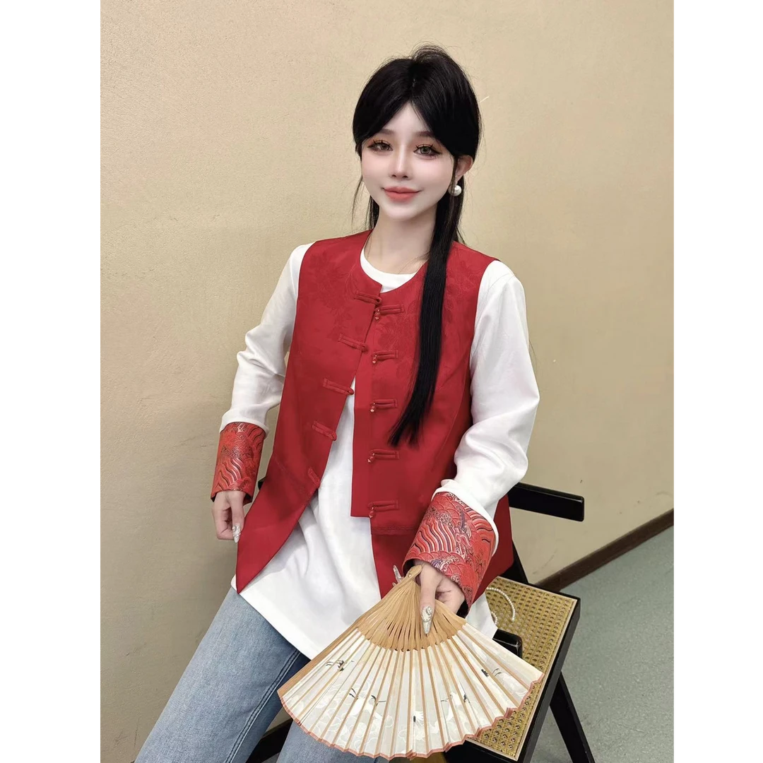 【苗姐优选】中式新年款国风盘扣高级感经典马甲打底两件套88131MD