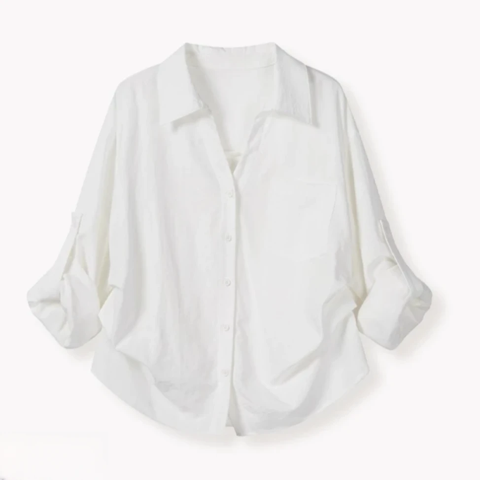 老钱风白色长袖衬衫女新款高级感宽松小众衬衣C5978