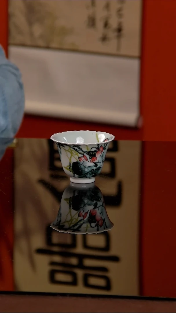 李华手绘釉中五彩墨荷花口杯