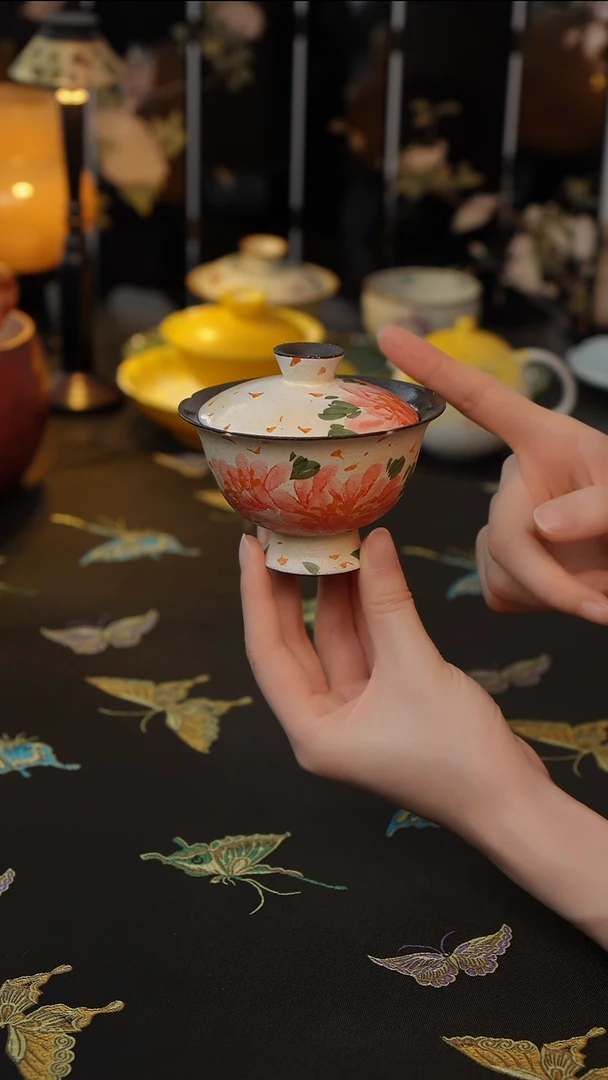 绮彩牡丹   盖碗