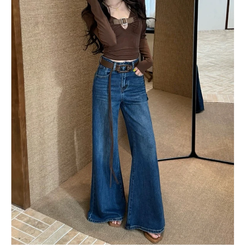 高腰显瘦弹力大喇叭裤牛仔裤2025新款老钱风秋季新款宽松微喇裤