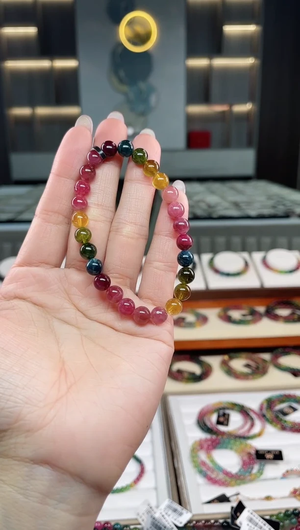 未镶嵌老矿碧玺彩虹单圈手串7mm+碧玺（多样性发一条）T