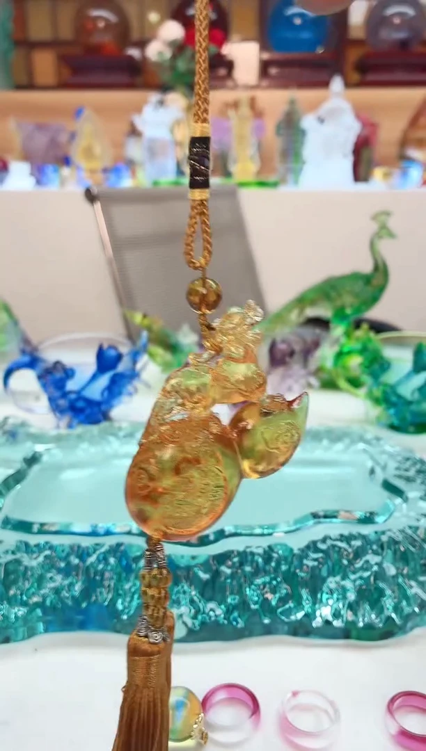 手工艺品琉璃琥珀色葫芦貔貅车挂