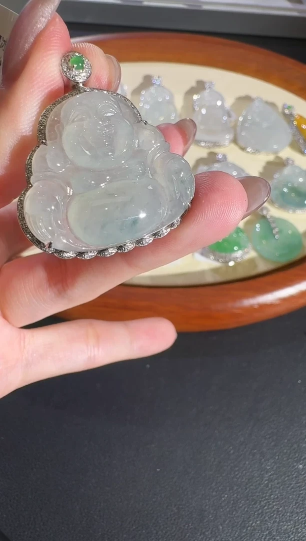翡翠18K金镶嵌吊坠(不含链)【源头工厂】钻石镶嵌