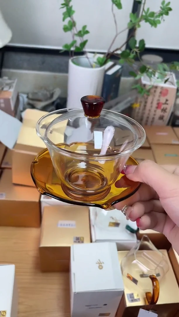 禾器/荷叶盖碗/琥珀色