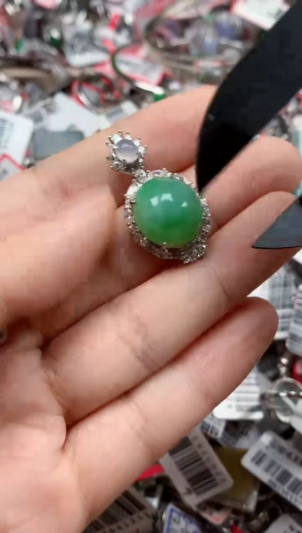银S925镶嵌戒指翡翠天然A货缅甸翡翠