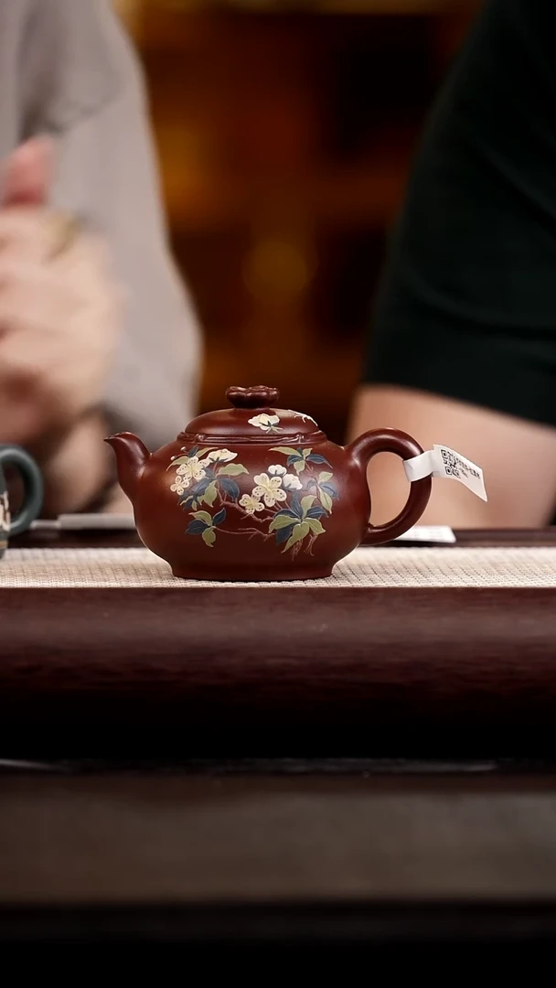 茶杯紫砂季畅园  泥绘  红清水  灼灼其华