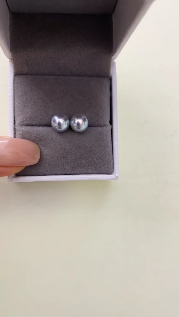 18K金镶嵌DA海水珍珠 灰珠素钉7.5-8MM GD145