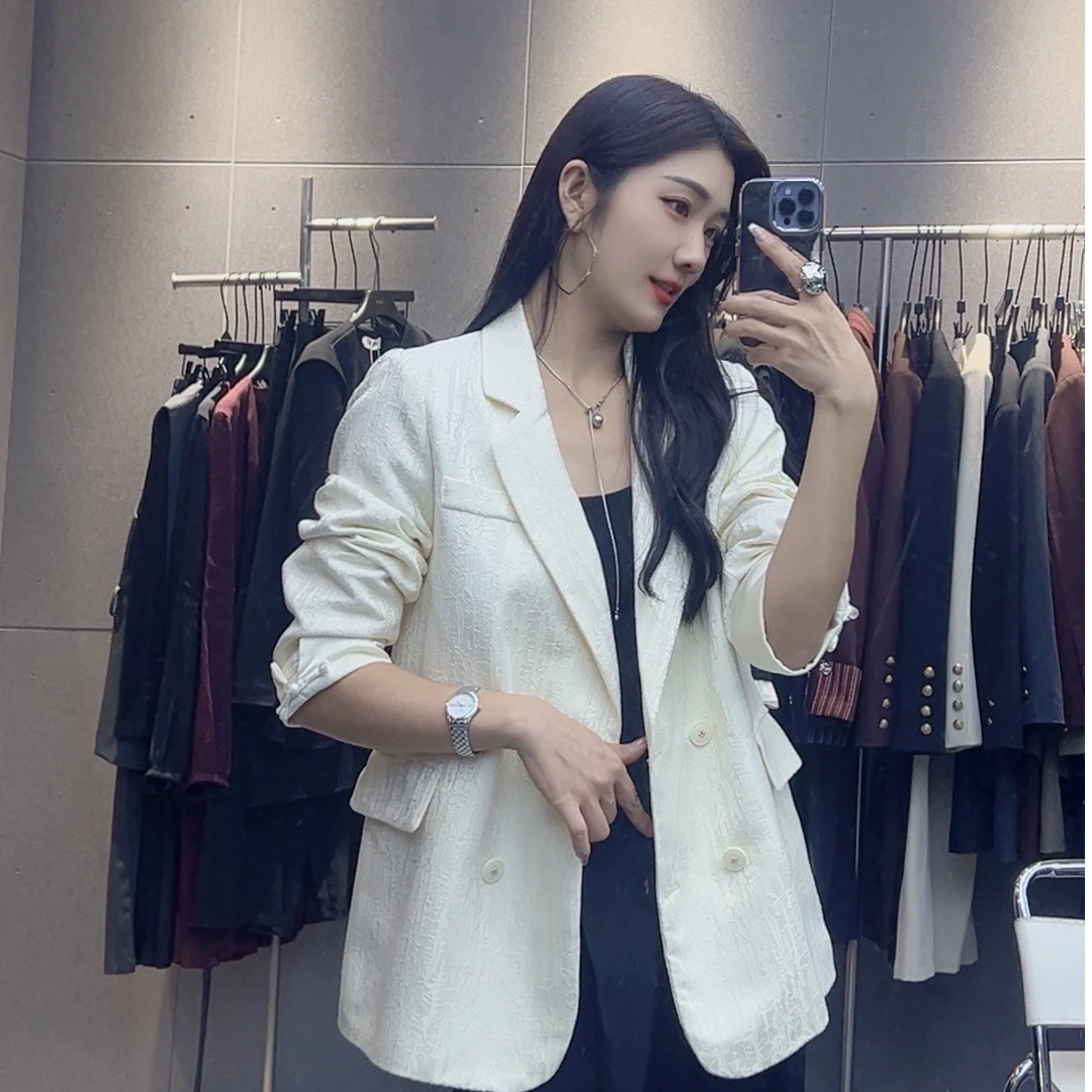 时尚新中式西装外套新款春秋休闲韩版高级感树脂纹小西服气质829