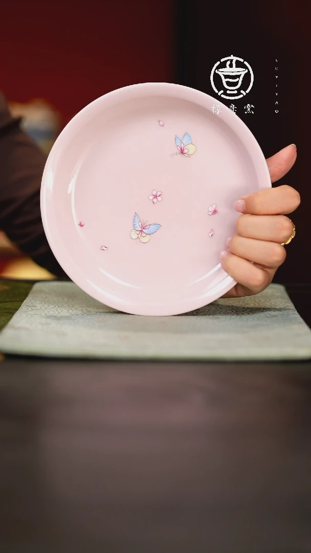 禄意窑粉色斗彩折沿壶承