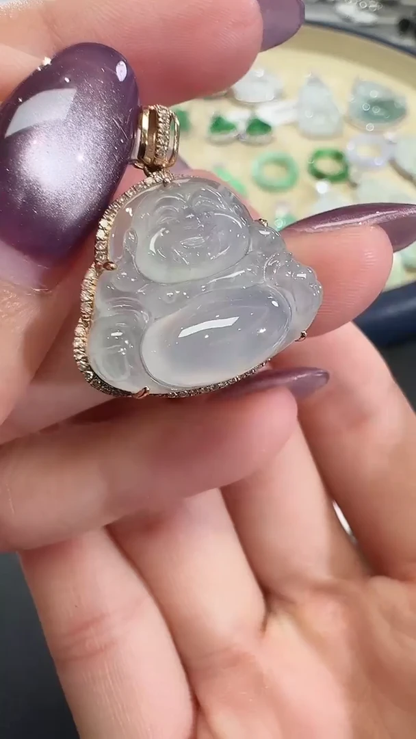 吊坠(不含链)18K金镶嵌翡翠【源头工厂】钻石镶嵌