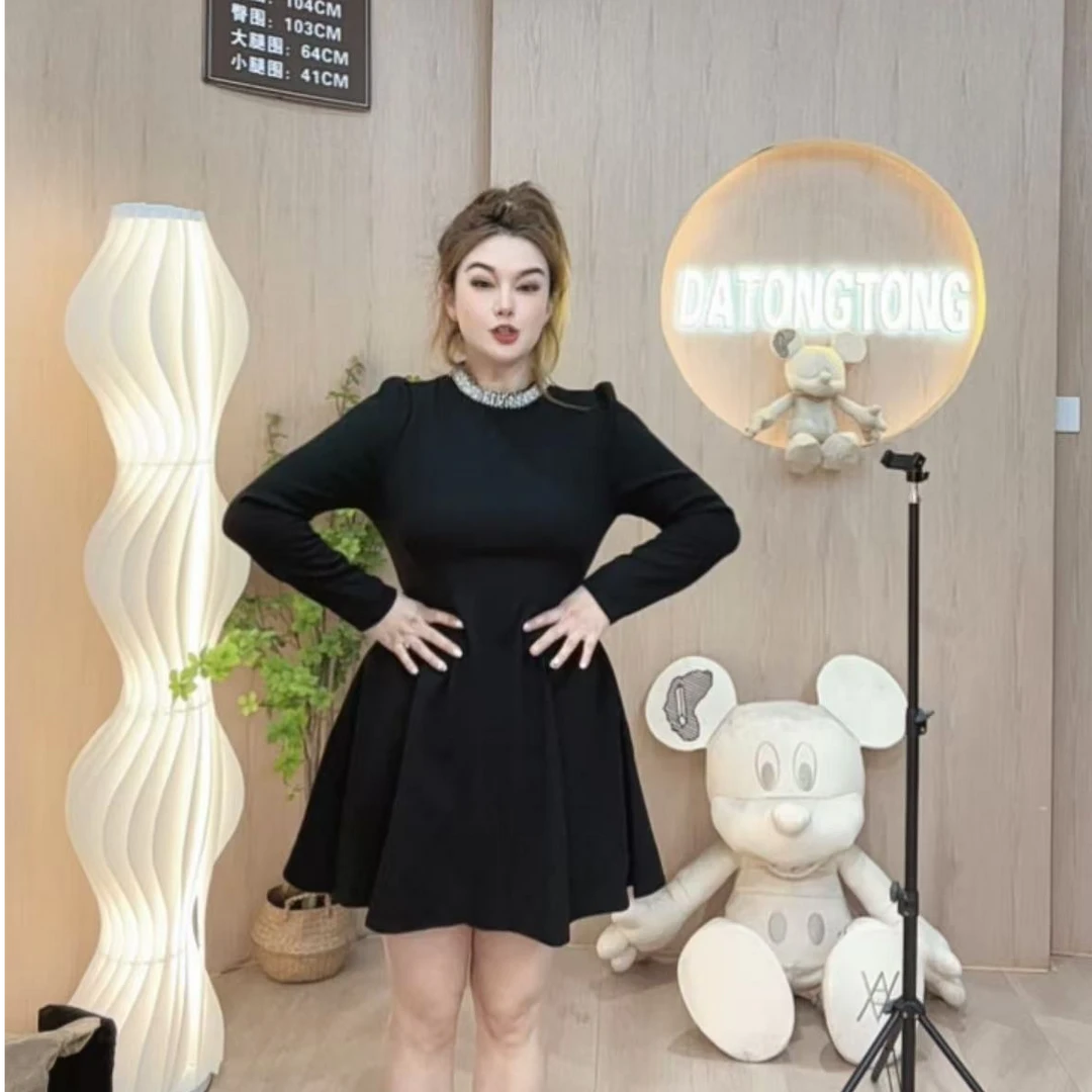 潼潼家【星光闪耀】设计师小众微胖气质显瘦连衣裙轻奢黑色修身