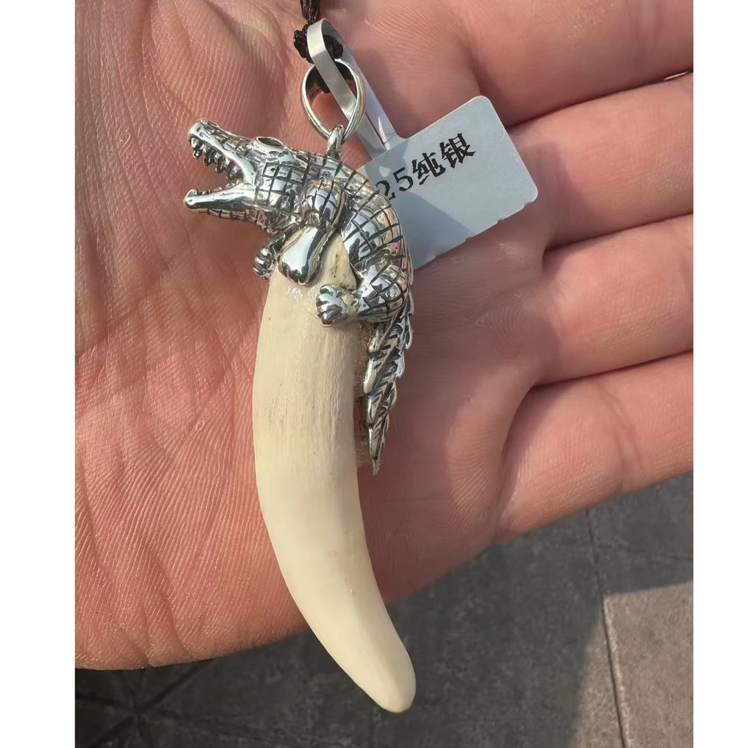 合金项链 鳄鱼大牙925银项链