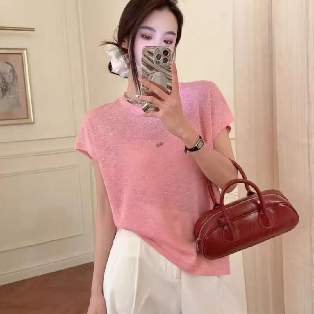 大晴子新款夏季女装时尚显瘦短袖针织衫小香洋气百搭圆领针织衫