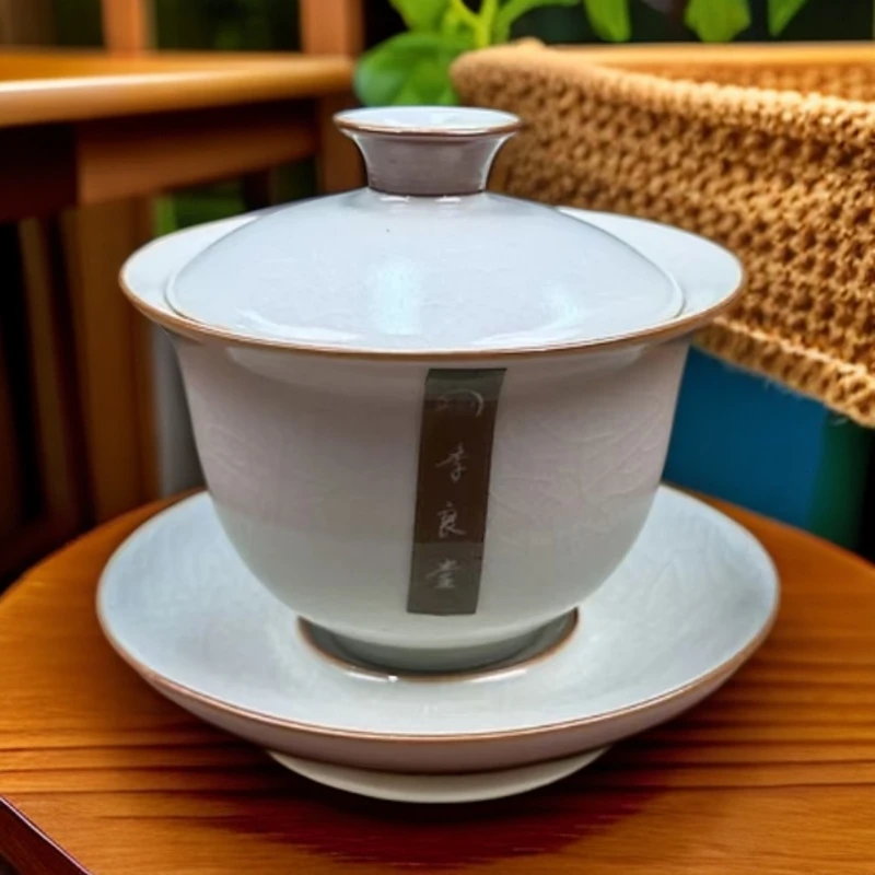 季良堂天青三才盖碗陈少剑精品家用高档