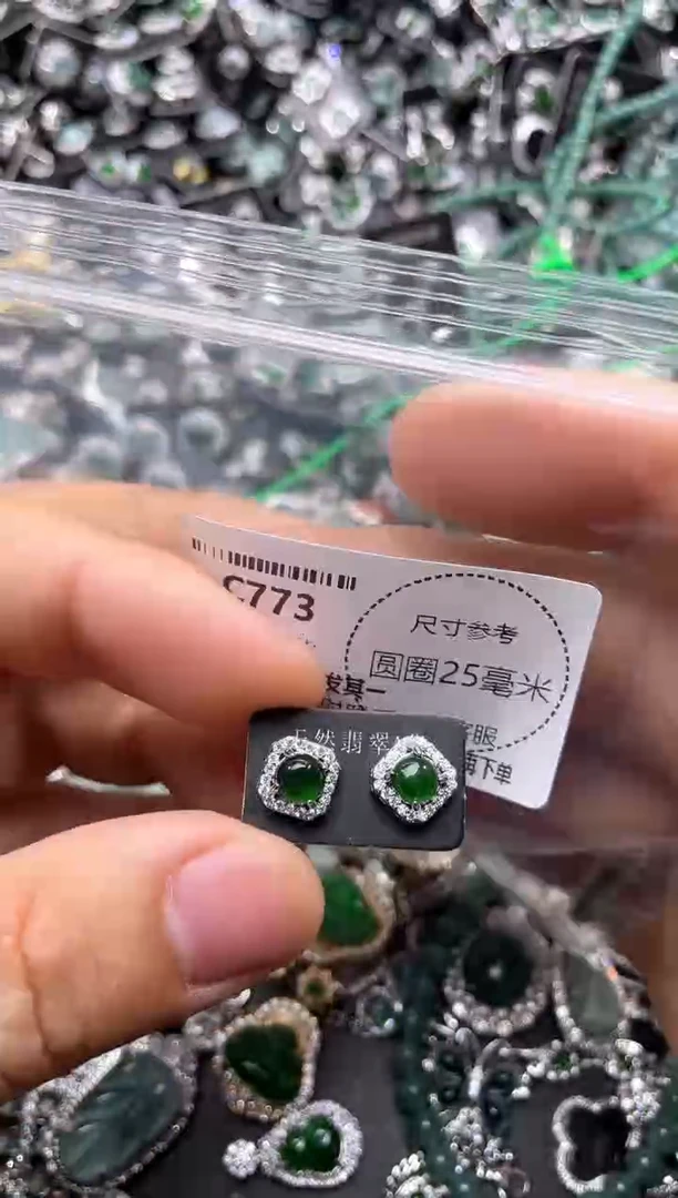 翡翠未镶嵌颈饰C773耳钉