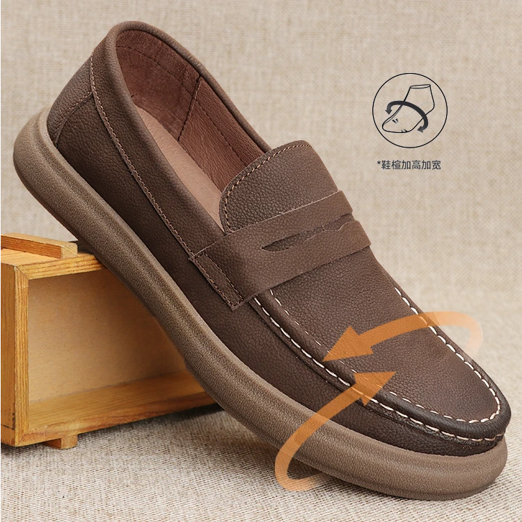 男士软底皮鞋2025秋季新款软面一脚蹬乐福鞋防滑透气时加绒豆豆鞋