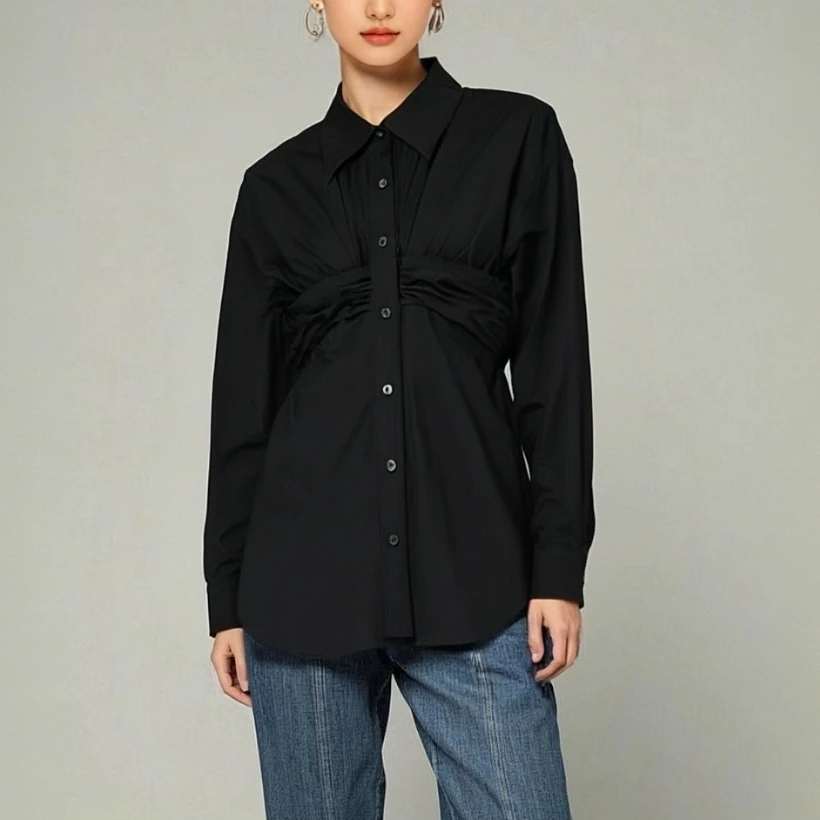 未使用 ALEXANDER WANG Alexander Wang 褶饰长袖抹胸衬衫 黑色0