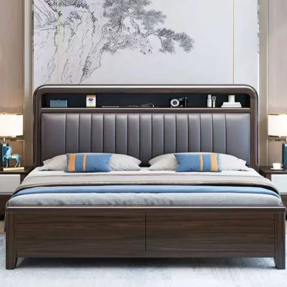 北美胡桃实木床1.8米x2米主卧大床储物软包主卧室大床家具家用