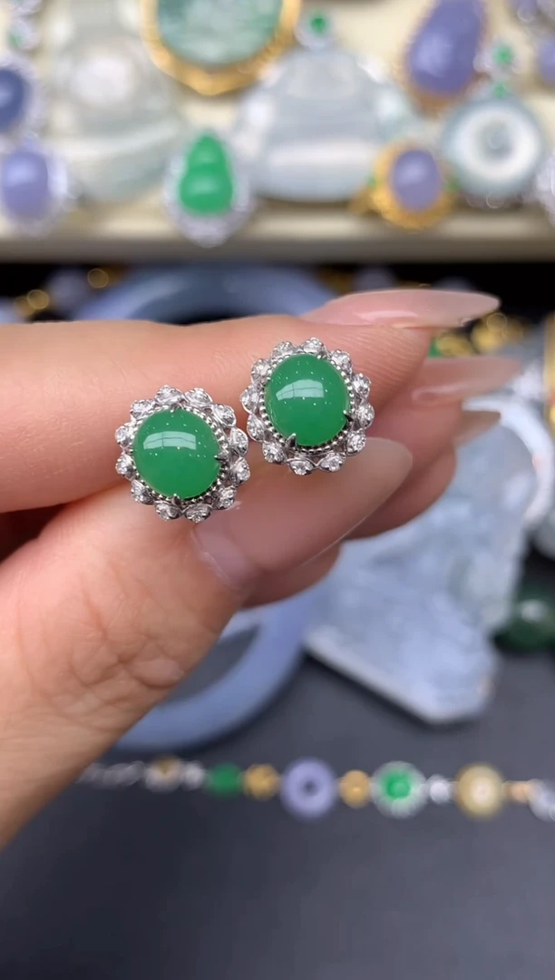 翡翠18K金镶嵌耳饰301-雪姐翡翠天天见