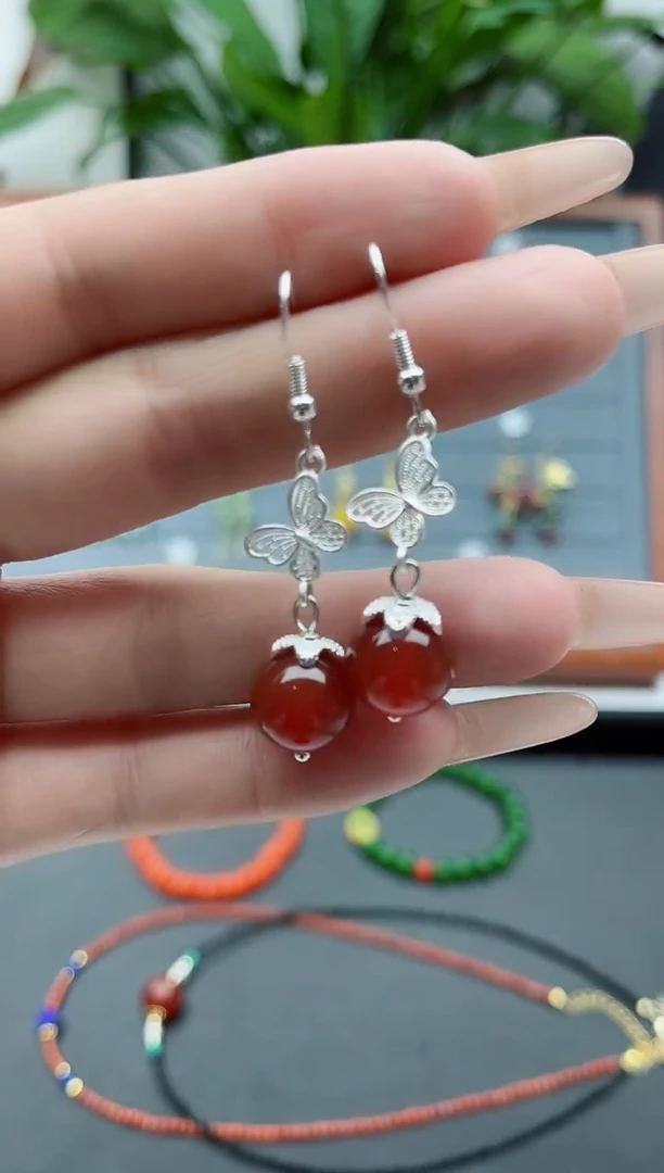 【闪购商品】南红玛瑙耳饰银S925镶嵌306