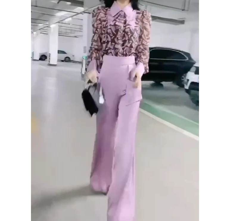 2025夏季新款同款洋气减龄韩版爆款薄款上衣裤子女两件套-知7