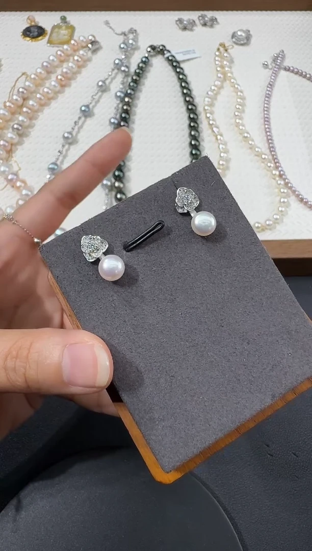 银S925镶嵌淡水珍珠耳饰H0511-S77-203/多样性一对