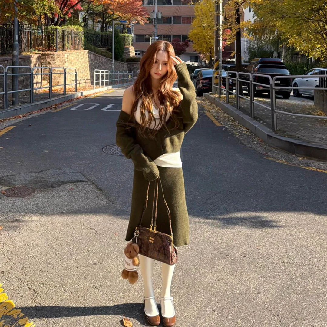 小众设计感欧美风性感御姐毛衣套装女外套针织半身裙吊带三件套潮