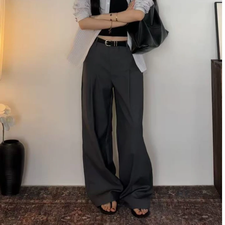 小ban 法式褶皱结构抽绳西装裤2025新款通勤百搭宽松长裤