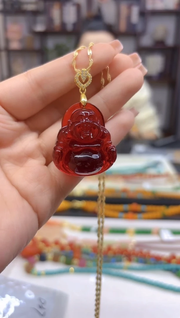 【闪购商品】血珀吊坠(赠链)银S925镀金镶嵌D37