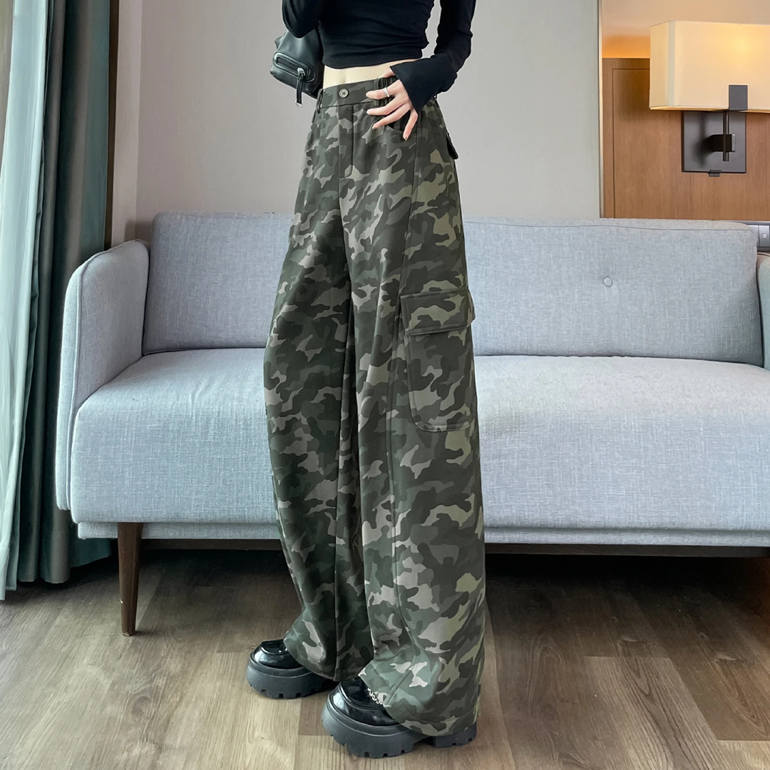 工装香蕉裤女2025秋冬款松紧高腰垂感抗皱加绒保暖户外运动阔腿裤