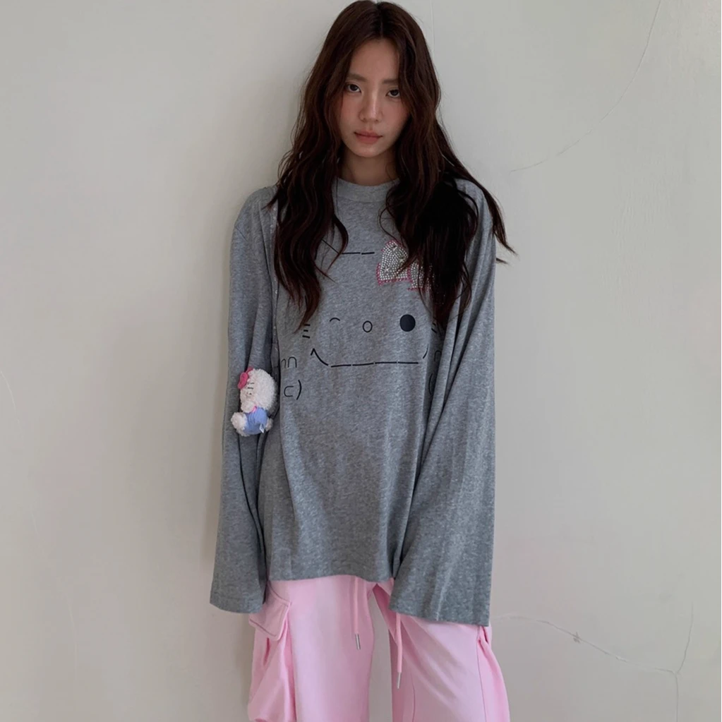 LILUSHOP【7.18 10:00新品】凯蒂亮片大版长袖T恤宽松休闲上衣