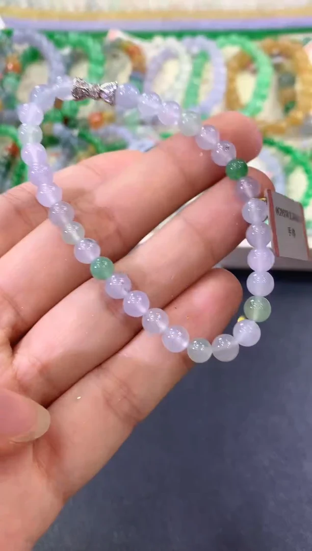 未镶嵌手串翡翠D43紫货有色差