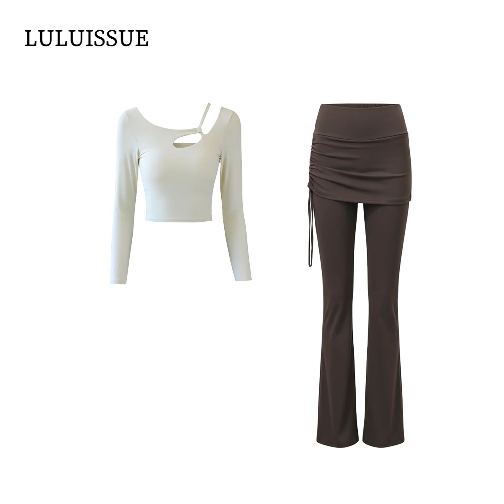 LULUISSUE瑜伽上衣带胸垫女秋季新款普拉提训练健身长袖运动套装